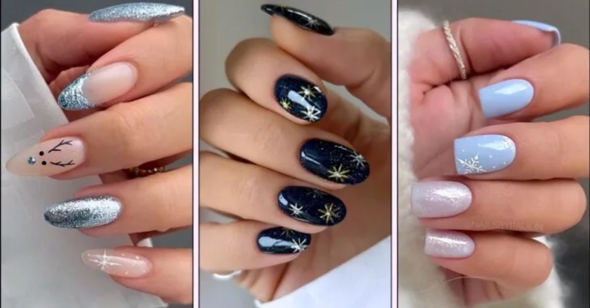 Blue Christmas Gift Box Nails