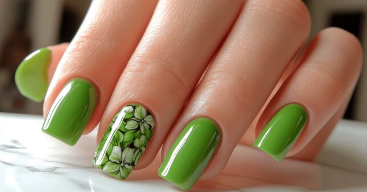 Glossy Green Nails